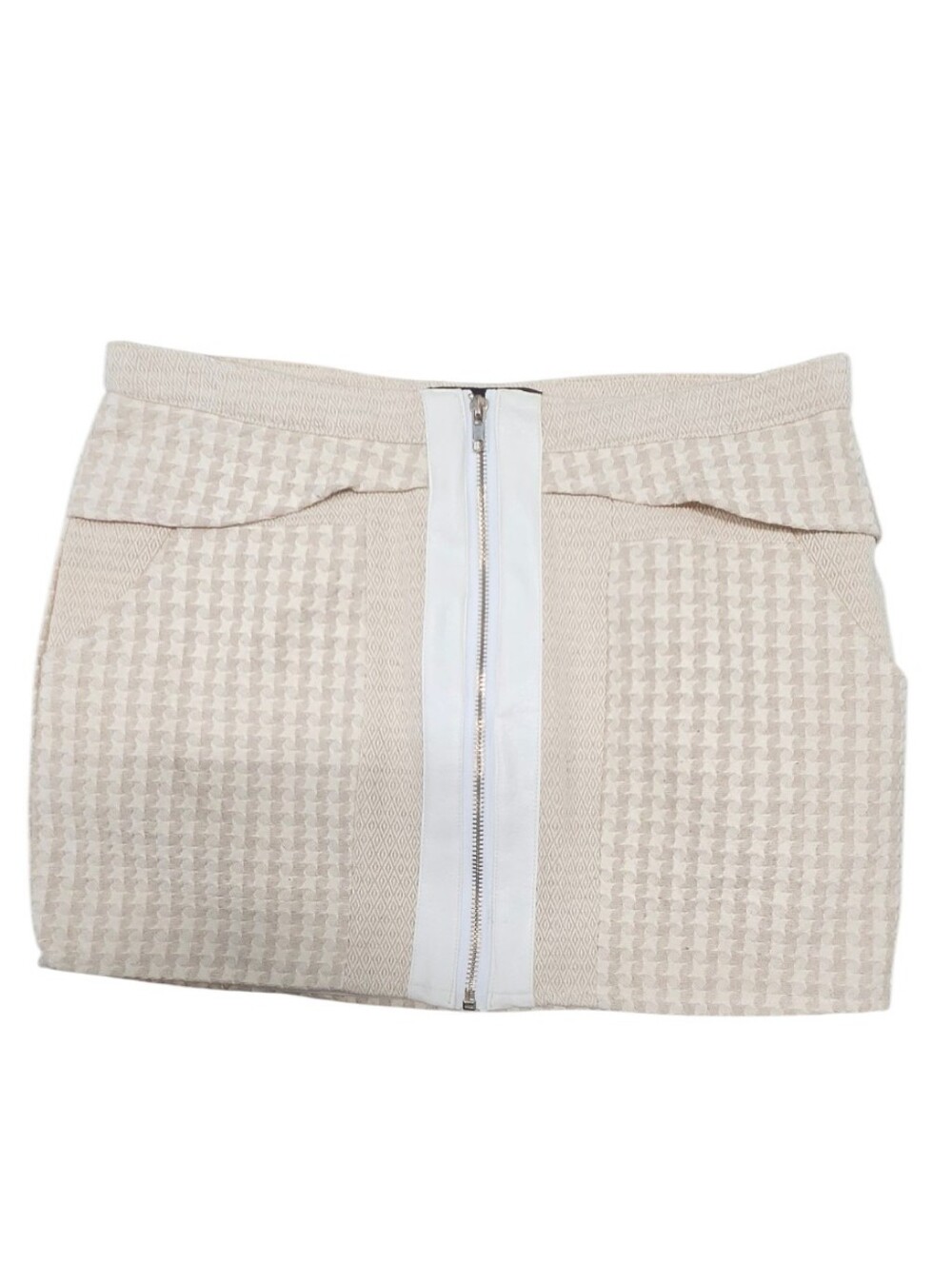 Endless Rose Size Large Cream Houndstooth Knit Mini Skirt with Center Zip